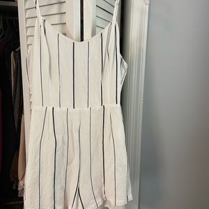 White and navy stripped romper